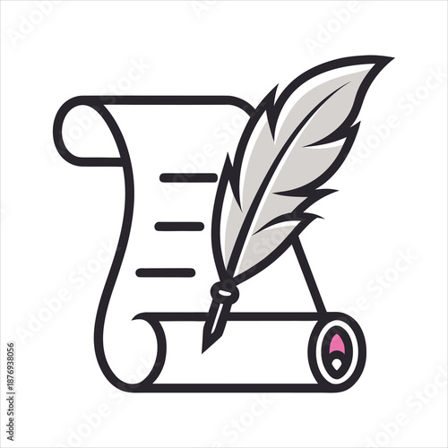 Quill Pen Scroll Writing Line Icon
