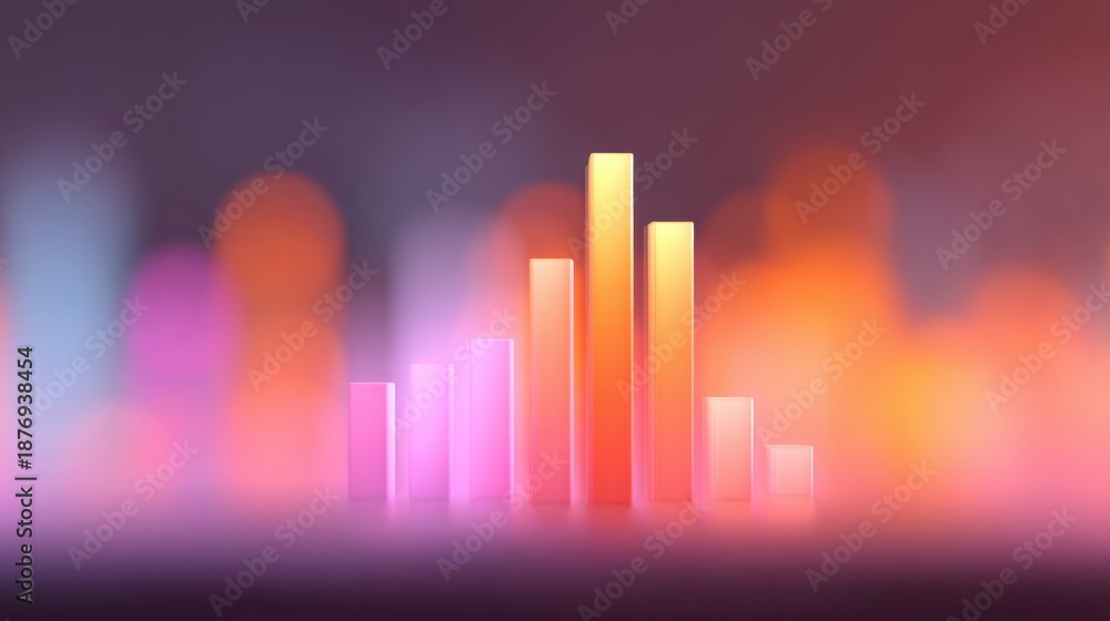 Fototapeta premium Colorful Bar Graph Abstract Visualization with Soothing Lights and Soft Bokeh Background for Business and Data Analysis Concepts