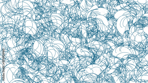 Abstract blue swirling lines and organic shapes on white, forming a complex digital art background
