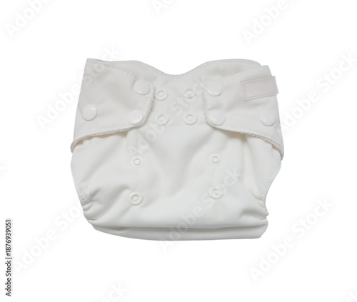 Washable reusable baby diaper with buttons isolated on white background. Not AI
