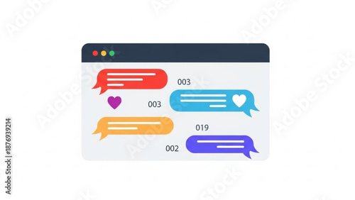 Chat interface with colorful message bubbles for communication in digital space  