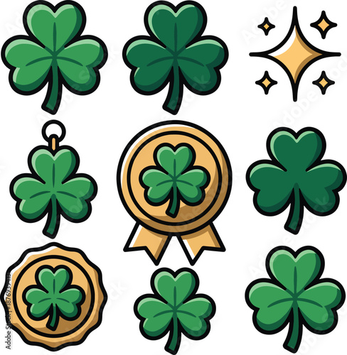 Lucky Shamrock Vector Icon Set: St. Patrick's Day Clover