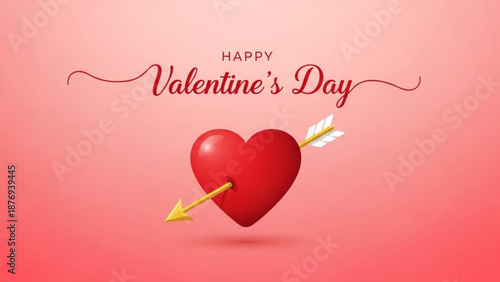Red heart with arrow on pink background for Valentine's Day celebration  
