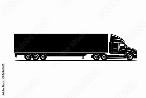 Modern semi-truck driving on highway with trailer