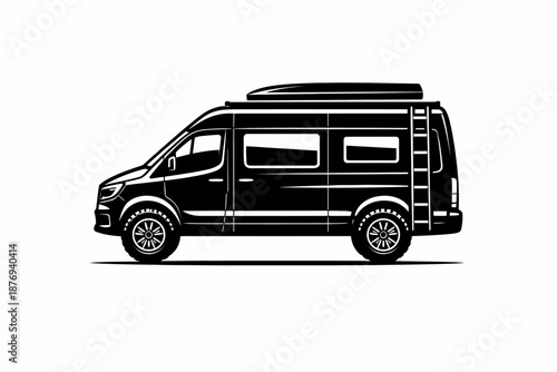 Modern camper van with roof storage and ladder