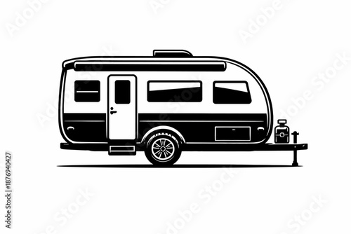 Vintage camper trailer with propane tank on hitch