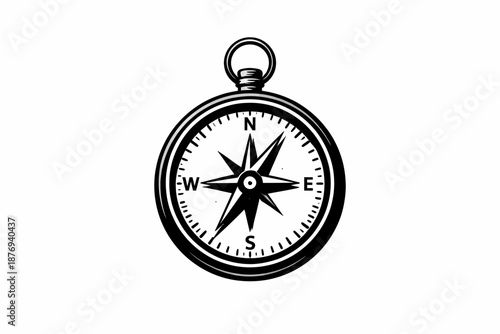 Vintage compass with directional star on white background
