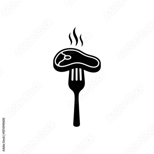 hot grilled beef steak on fork icon illustration for bbq and restaurant