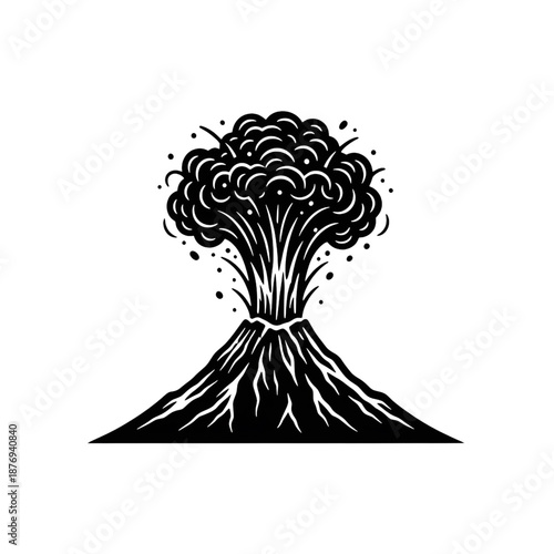 erupting volcano with ash cloud and smoke plumes illustration
