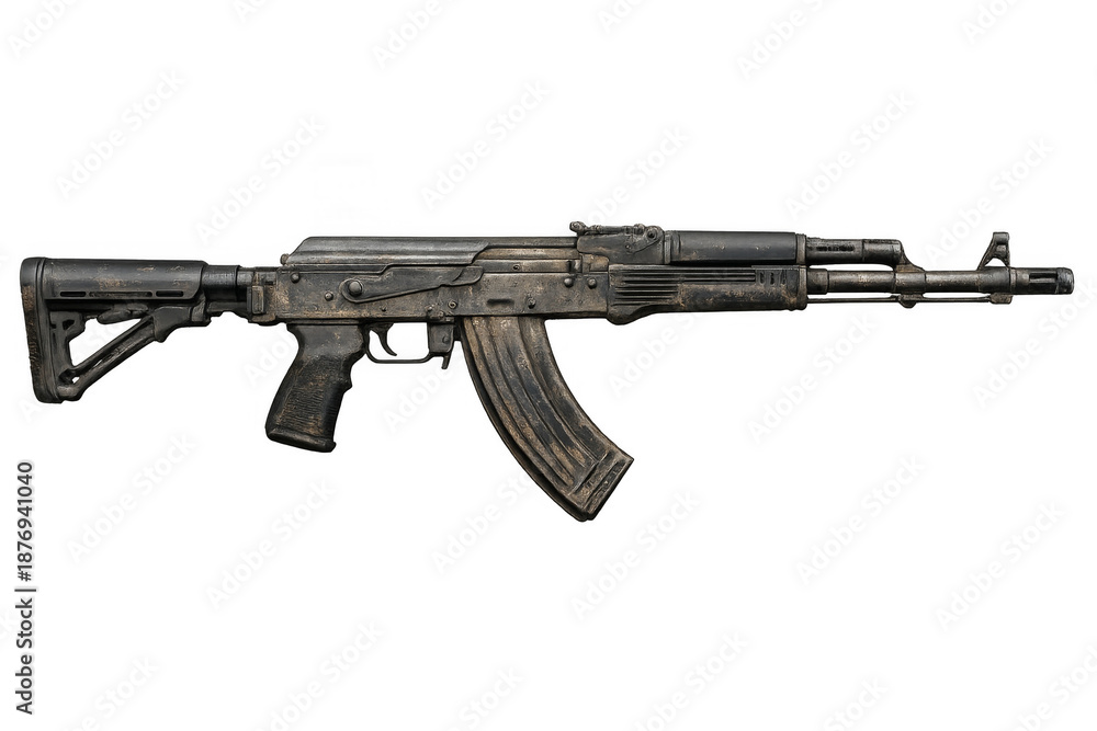 Obraz premium Weathered assault rifle weapon on transparent background