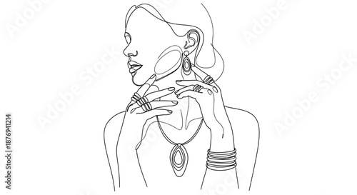 Woman Wearing Jewelry and Accessories Illustration.