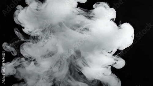 White Smoke Clouds on Black Background.