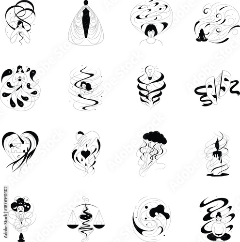 Pack of Wellness Doodle Style Illustrations 