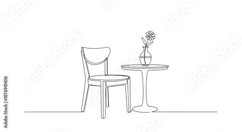 Simple Line Drawing of Chair and Table.