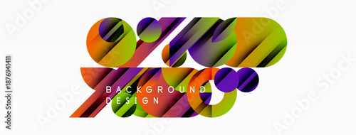 Abstract colorful design features layered ribbons, dynamic shapes. Text reads background design. Modern aesthetic, vibrant hues present.