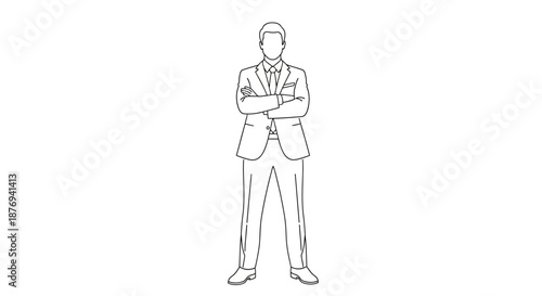Man in Suit Standing with Arms Crossed.