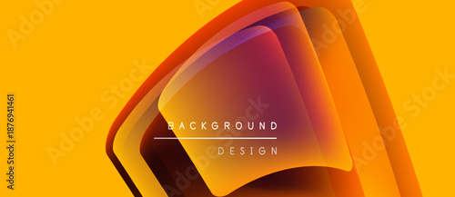 Abstract design features layered orange shapes. Bright yellow backdrop complements vibrant color scheme. Text reads background design.