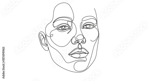 Double Faced Human Portrait Line Drawing.