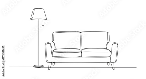 Simple Line Drawing of Sofa and Lamp.