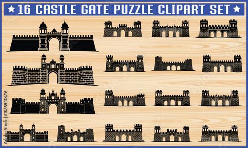 16 Castle Gate Puzzle Clipart Set
