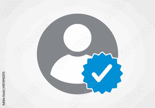 A simple gray verified user profile icon with blue checkmark badge on gray background