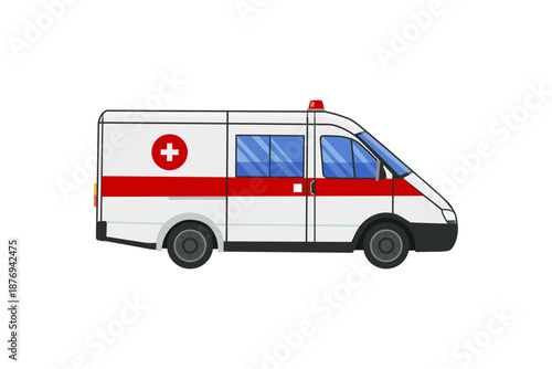Ambulance isolated on white background. Emergency paramedic car. Emergency paramedic car. Vector