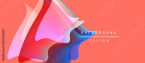 Abstract shapes overlap, creating vibrant color gradients. Pink background complements blue, purple hues. Modern design element.