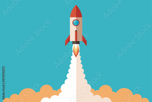 Sleek Space Rocket Launching Upwards Mission Startup Concept Vector