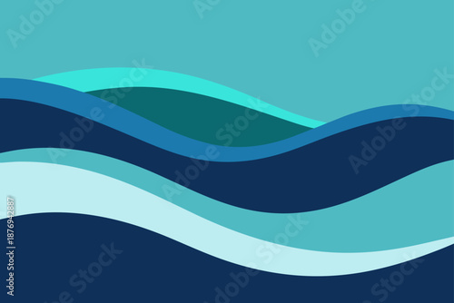 Minimalist Geometric Ocean Wave Curves Abstract Blue Vector Graphic
