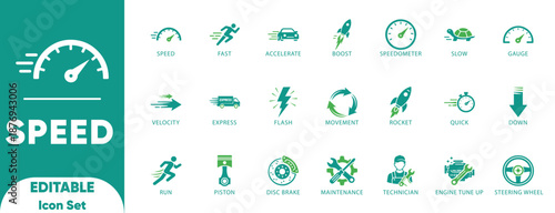 Automotive Speed Performance And Motion Velocity Vector Icon Set