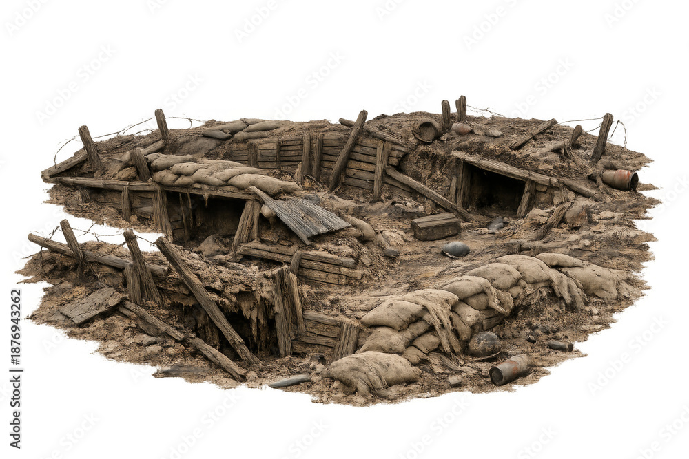 Fototapeta premium World war i battlefield trench with bunkers and sandbags