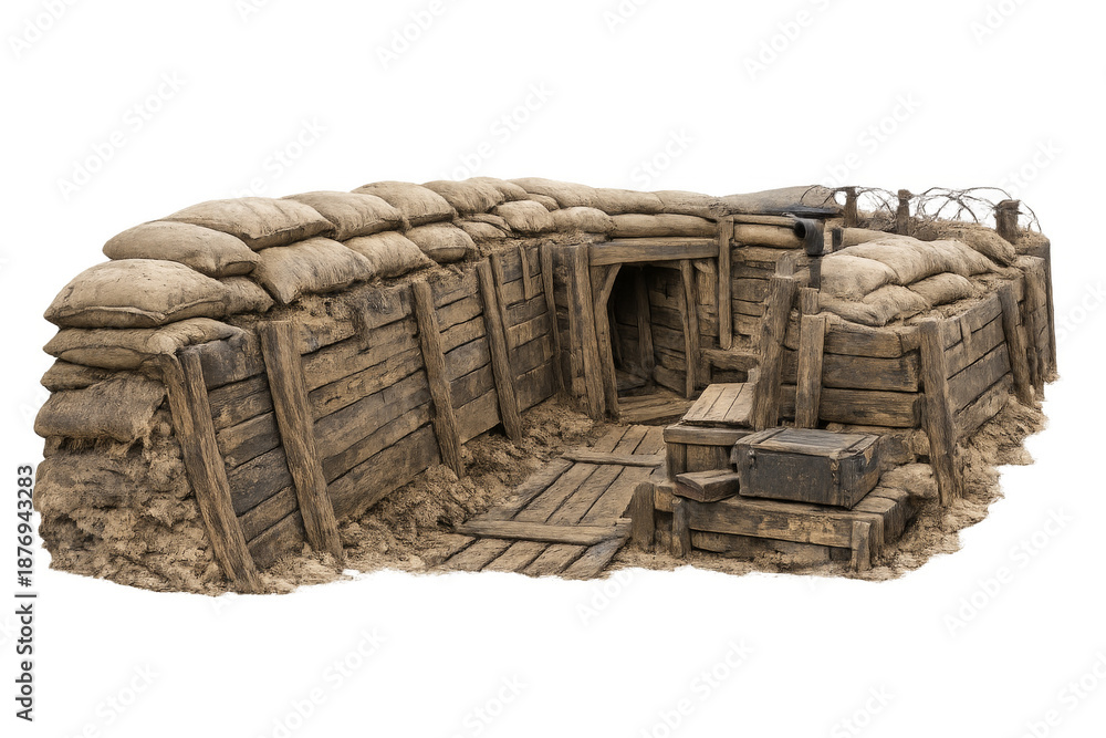 Fototapeta premium World war 1 trench dugout with sandbags