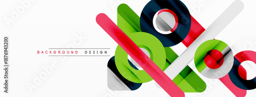 Abstract colorful lines, shapes overlap. Modern design elements create dynamic composition. White background enhances vibrant hues.