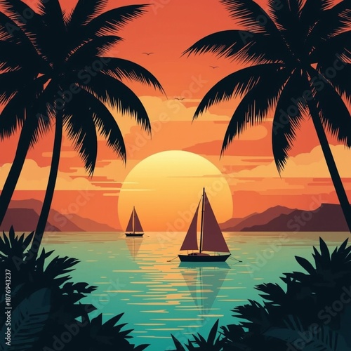 sunset on the tropical beach