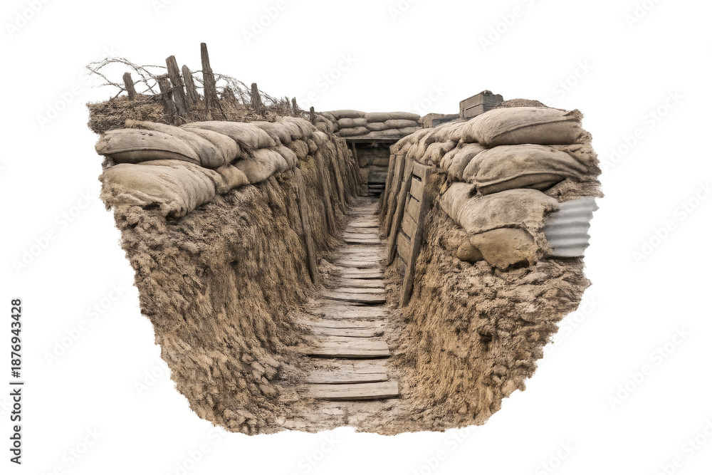 Fototapeta premium World war i trench with sandbags and duckboards
