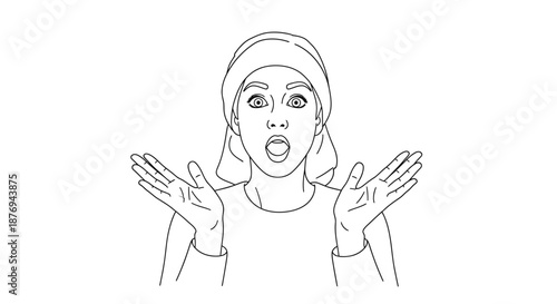 Woman with Hands Raised in Surprise.