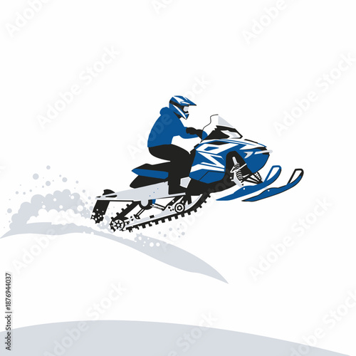 Dynamic illustration of a snowmobiler riding at speed, kicking up snow in an exciting winter sports scene, capturing the thrill of recreational outdoor activity