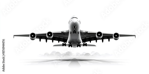 Passenger airplane taking off from airport runway