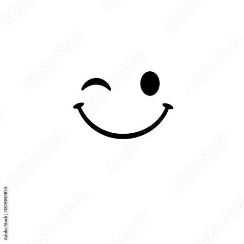 A delightful black and white graphic illustration featuring a playful winking smiley face, symbolizing happiness, fun, and cheerful communication. 