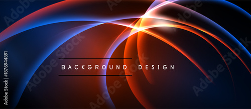 Abstract flowing lines, vibrant colors. Dynamic curves create modern background design. Blue, orange hues dominate composition.