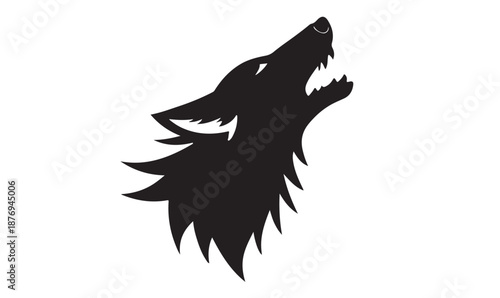 Howling wolf head silhouette: Black wild animal profile vector icon