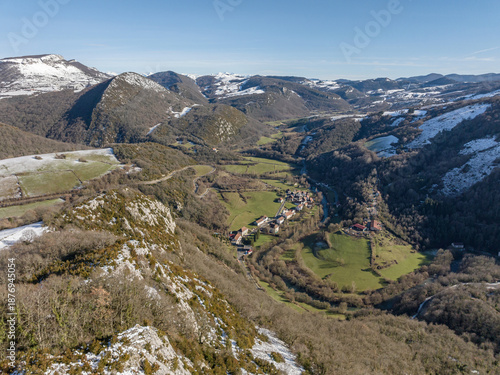 Aribe and Irati River in winter. Aezkoa Valley, Navarrese Pyrenees