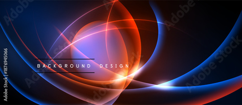 Abstract neon swirls, vibrant colors blend. Dynamic composition, modern design elements create striking visual impact. Dark background enhances luminosity.