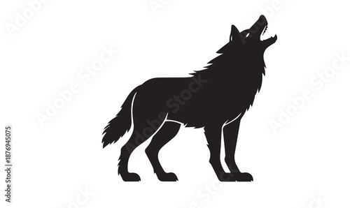 Wilderness nature icon – Alpha male wolf standing and howling at moon symbol