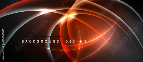 Abstract design features glowing curves, vibrant colors, dark background. Modern aesthetic, dynamic composition, suitable banner or header.