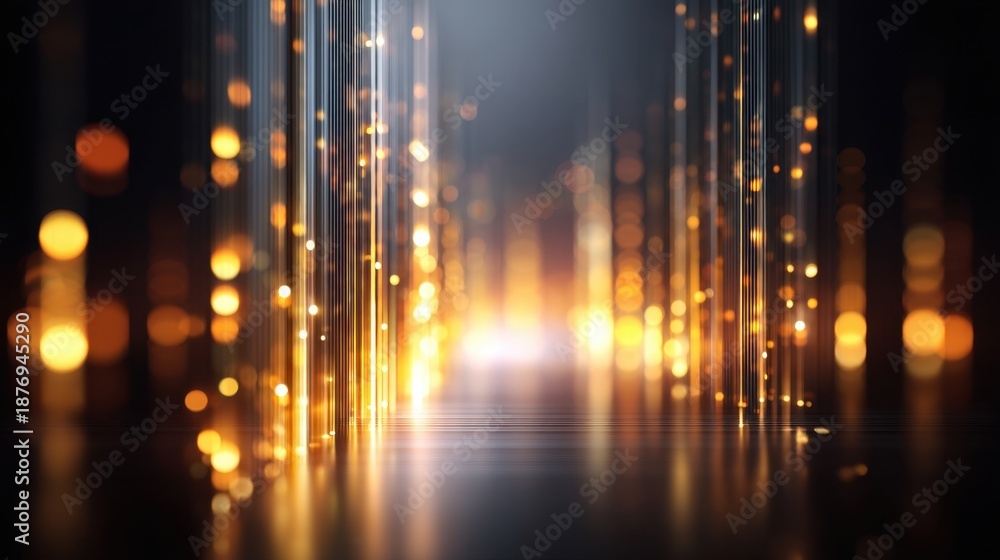 Fototapeta premium Ethereal Light Passage with Glowing Particles in Dark Space Creating a Dreamy and Enchanting Background for Design and Art Projects