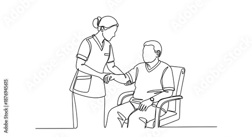 Nurse Assisting Elderly Man in Wheelchair.