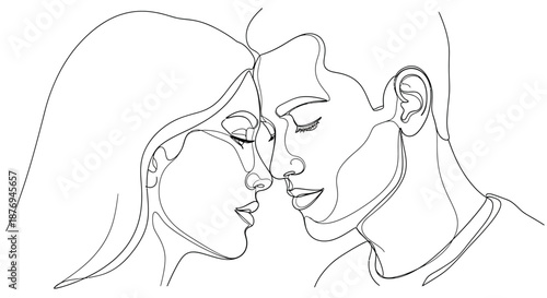 Couple Embracing with Tender Facial Expressions.