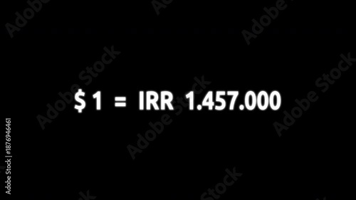 US Dollar to Iranian Rial Exchange Rate Animation, 1 USD to 1,457,000 IRR Currency Conversion Concept. 4K video on Black transparent Background. Alpha Channel
