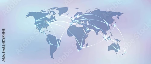 Futuristic Global Network Abstract World Map Connection Lines Panaromic Video Concept